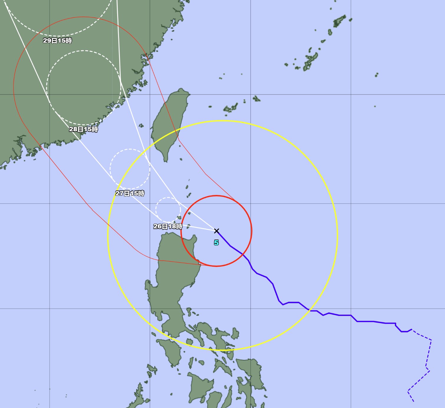 日本氣象預(yù)報(bào)2023年第5號(hào)超強(qiáng)臺(tái)風(fēng)杜蘇芮路徑圖