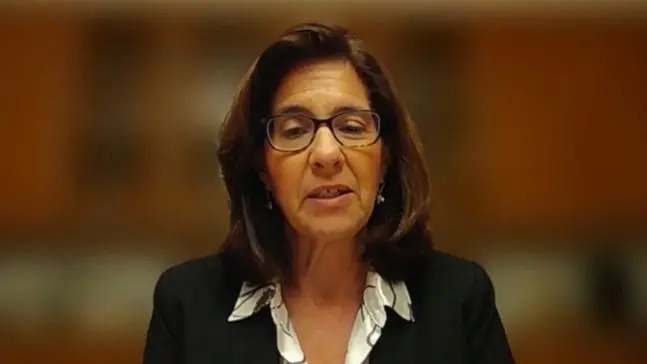 Mona Yacoubian 對著鏡頭講話，她身后的背景很模糊