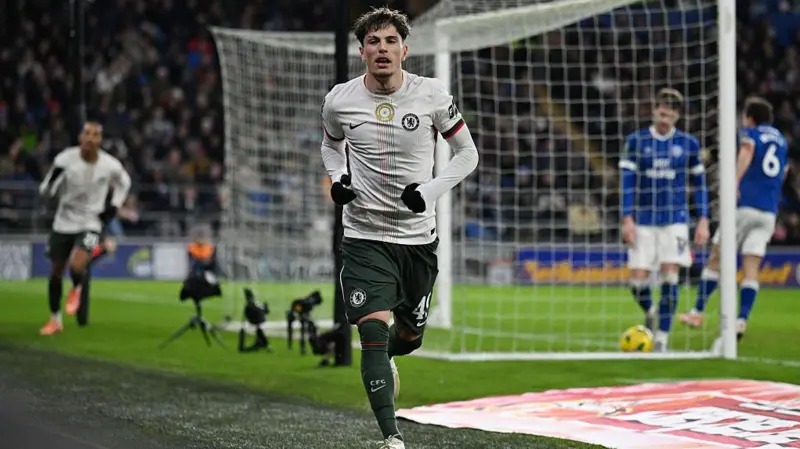 亞歷杭德羅&middot;加納喬在切爾西對(duì)陣卡迪夫城的比賽中進(jìn)球后跑開了