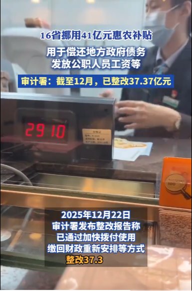 16省挪用41億元惠農(nóng)補(bǔ)貼 已整改37億