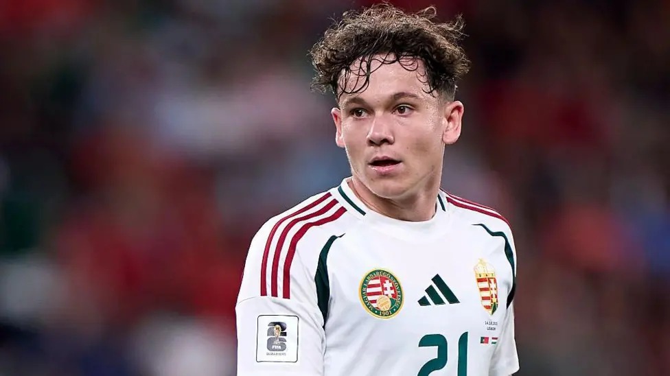 亞歷克斯&middot;托特身穿匈牙利國家隊白色球衣