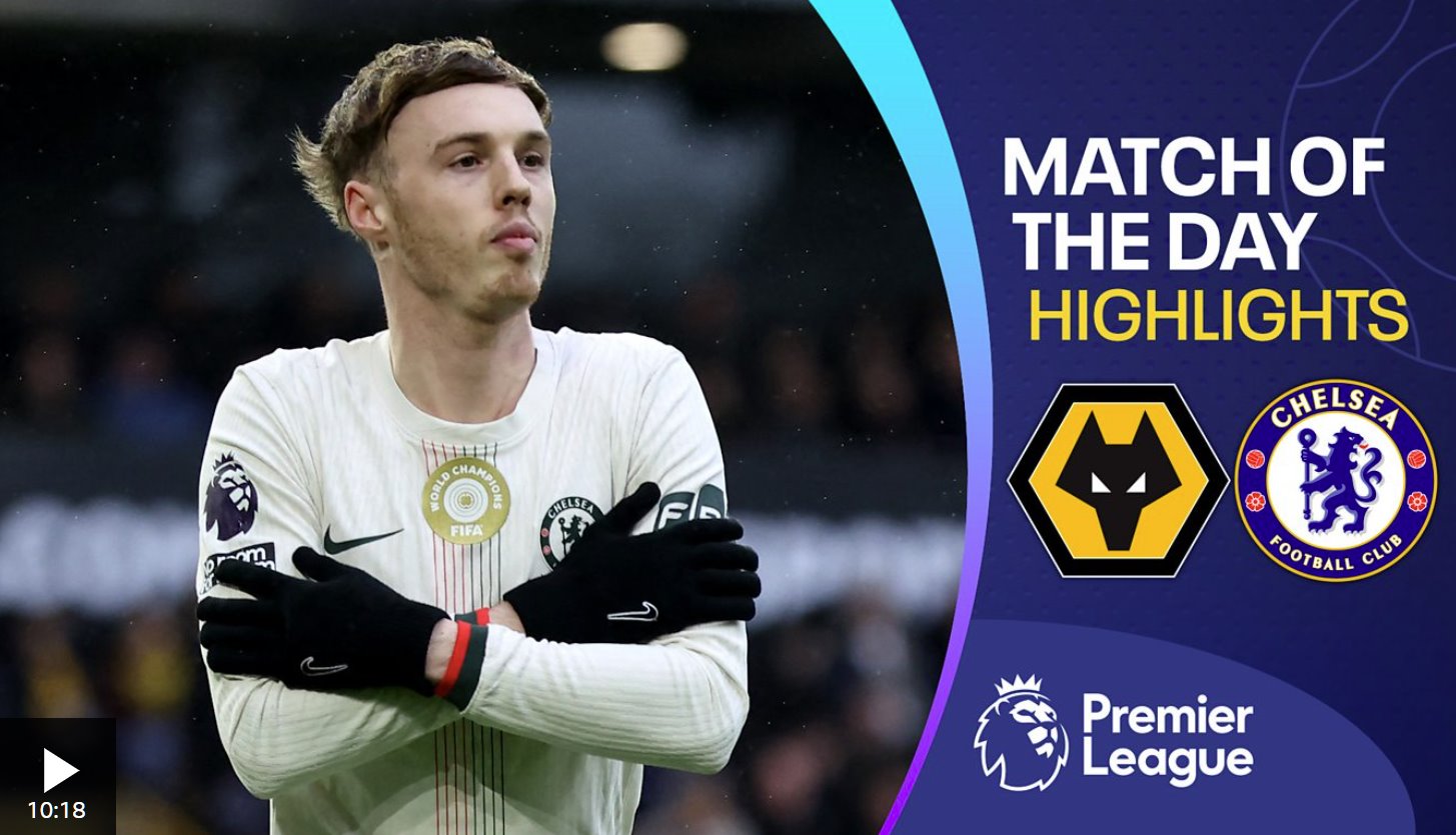 帕爾默上半場上演帽子戲法，切爾西戰(zhàn)勝狼隊