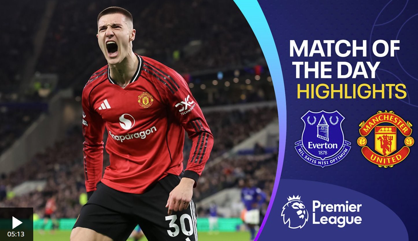 英超聯(lián)賽埃弗頓0-1戰(zhàn)勝曼聯(lián)