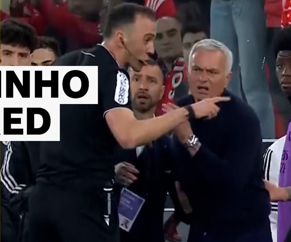 穆里尼奧在比賽尾聲本菲卡扳平比分后被罰下場